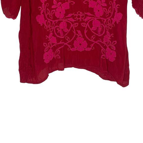 Johnny Was 1X Sheradonian Floral Embroidered V Neck Tunic Top Plus Boho Red - Picture 5 of 10